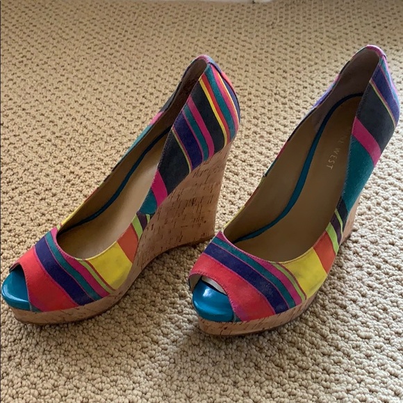 COPY - Nine West Colorful Striped Cork Wedges Size 8 - Picture 2 of 7
